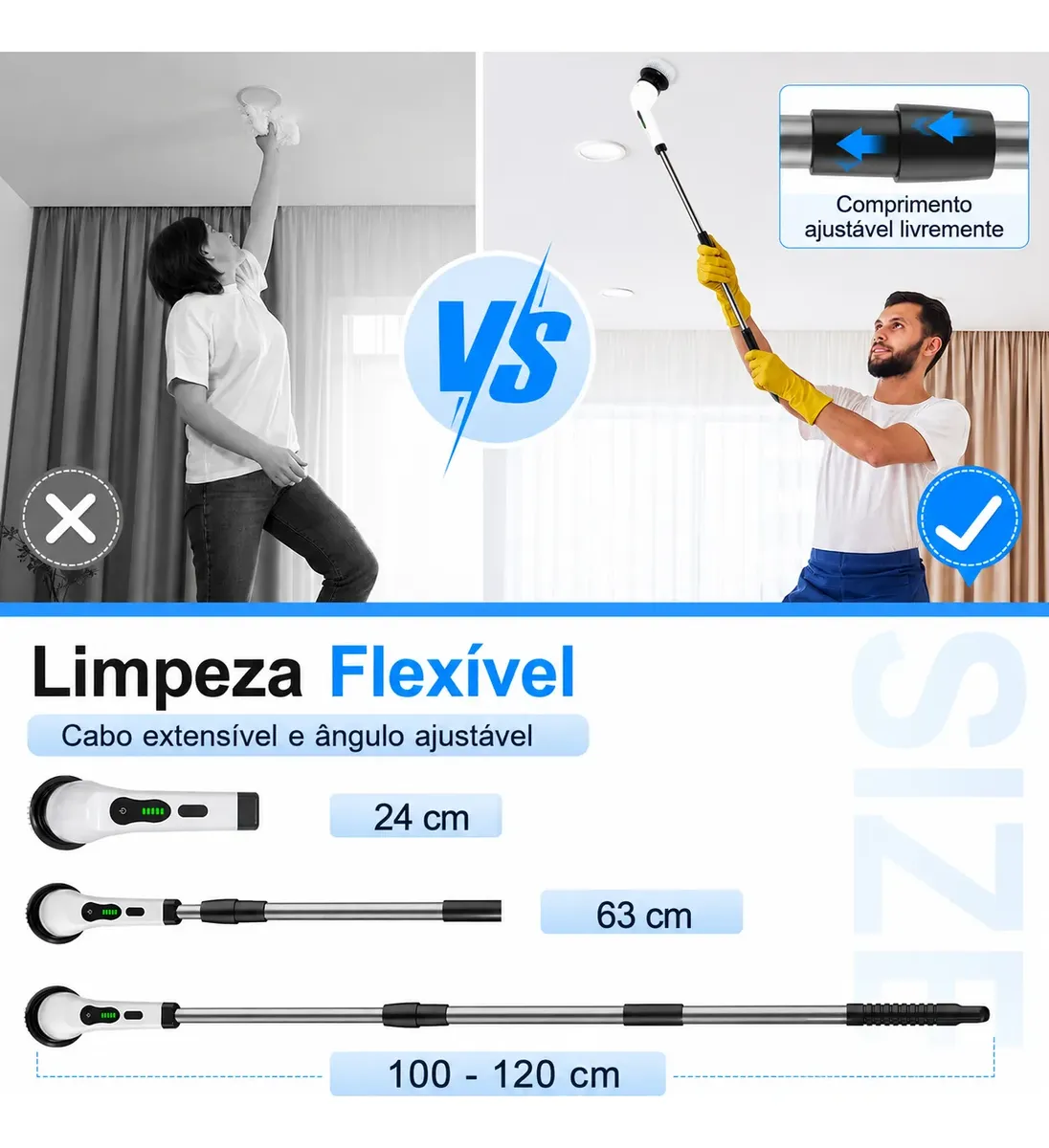 Esfregador elétrico com o cabo extensível montado